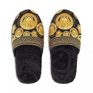 BNWT Versace La Medusa Head Cotton Slippers Black/Gold Size Medium / 8/9…